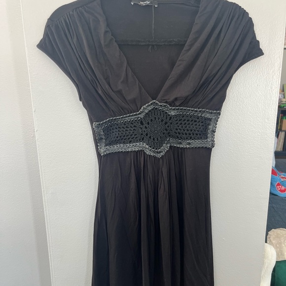 Sky Dresses & Skirts - Sky Elegant Black Mini Dress with Lace Accent